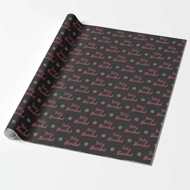 Chalkboard Feliz Navidad & Snowflakes Wrapping Paper (Unrolled)