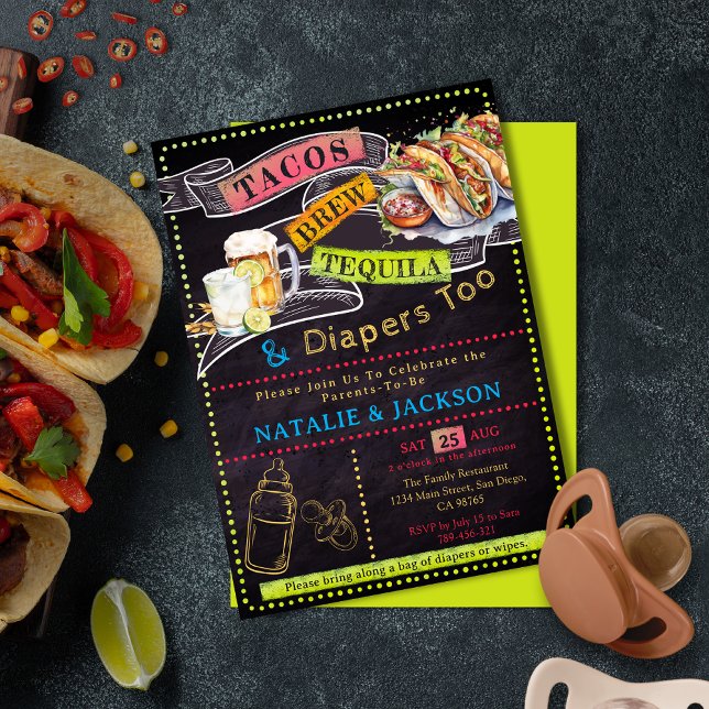 Chalkboard Fiesta Tacos Tequila & Brew Baby Shower Invitation (Chalkboard Fiesta Tacos Tequila & Brew Baby Shower Invitation)