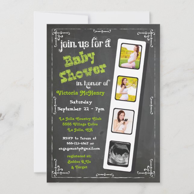 Chalkboard Film Strip Baby Shower Invitations (Front)