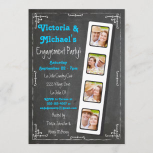 Chalkboard Film Strip Engagement Party Invitations