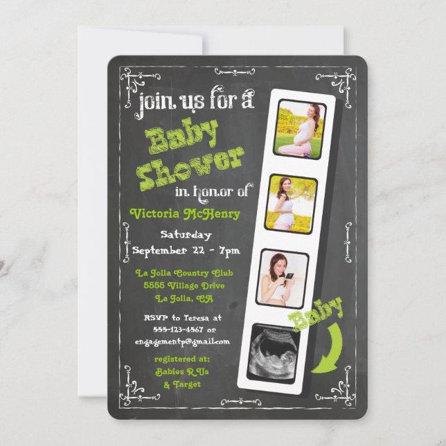 Chalkboard Film Strip Ultrasound Baby Shower Invitation (Front)