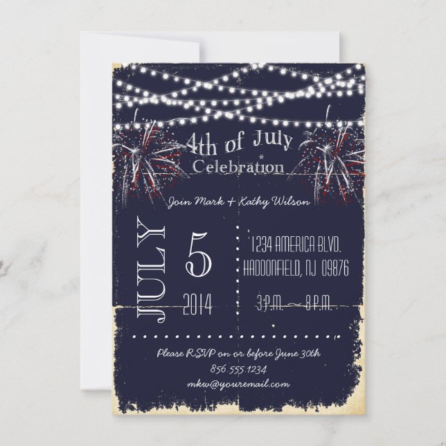 Chalkboard Fireworks 4th of July Party Invitation (Front)
