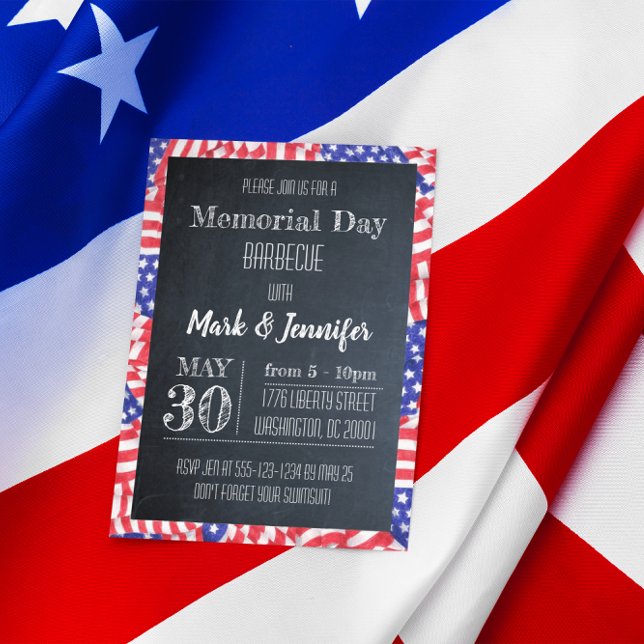 Chalkboard Flag Memorial Day Party Invitation (Creator Uploaded)