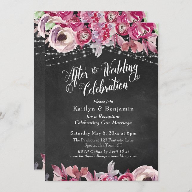 Chalkboard Floral After the Wedding Celebration Invitation (Front/Back)