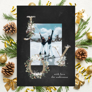 Chalkboard Floral Alphabet JOY Holiday Photo Card
