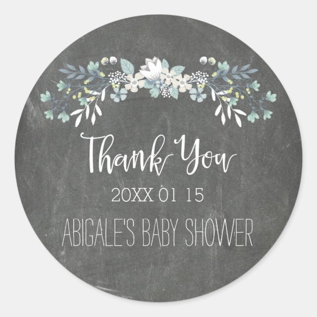 Chalkboard Floral Baby Shower Favour Stickers (Front)