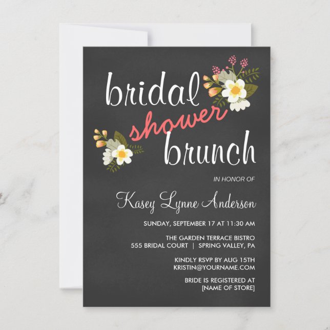 Chalkboard Floral Bridal Shower Brunch Invites (Front)