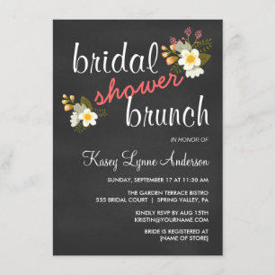 Chalkboard Floral Bridal Shower Brunch Invites