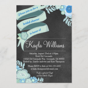 Chalkboard Floral Bridal shower invitation Teal