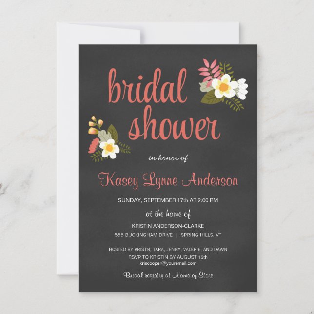 Chalkboard Floral Bridal Shower Invitations (Front)