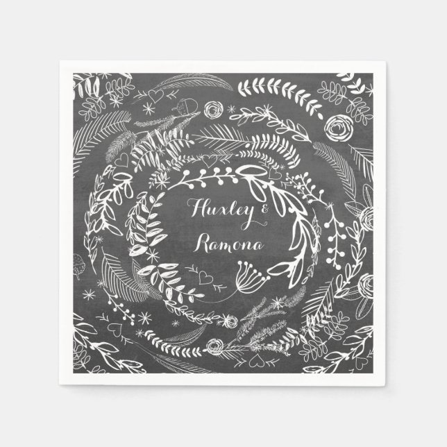 Chalkboard Floral Garland Napkin (Front)