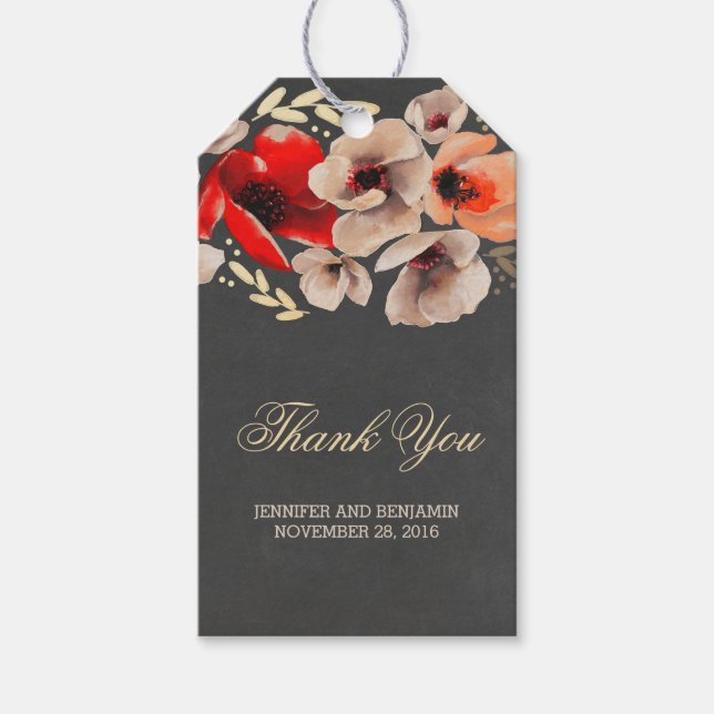 Chalkboard Floral Gold Rustic Wedding Gift Tags (Front)