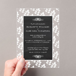 Chalkboard Floral Leaf Wedding Acrylic Invitations