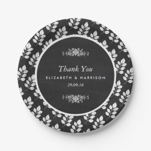 Chalkboard Floral Leaf Wedding Paper Plate