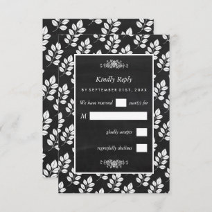 Chalkboard Floral Leaf Wedding RSVP Card