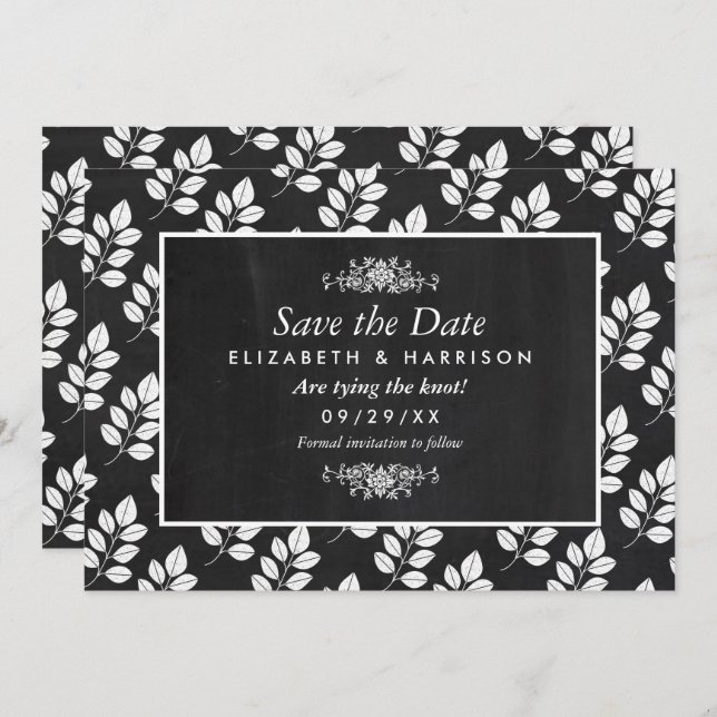 Chalkboard Floral Leaf Wedding Save The Date (Front/Back)