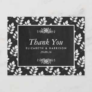 Chalkboard Floral Leaf Wedding Thank You Postcard