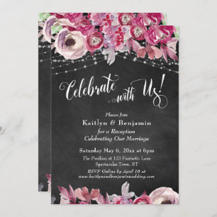 Chalkboard Floral Lights Celebrate with Us! Party Invitation