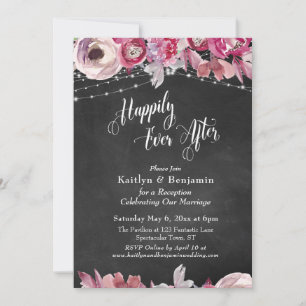 Chalkboard Floral Lights Happily Ever After Invitation