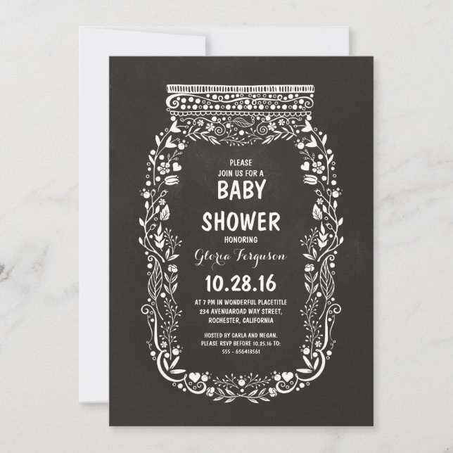 chalkboard floral mason jar rustic baby shower invitation (Front)