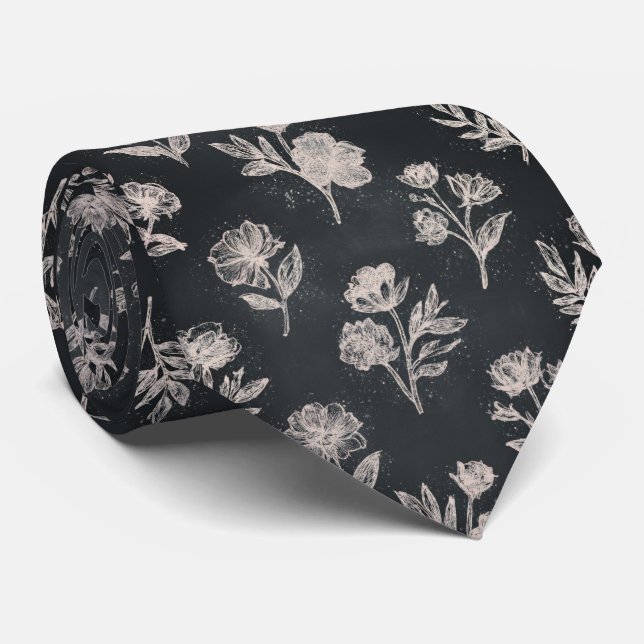 Chalkboard Floral Pattern Tie (Rolled)