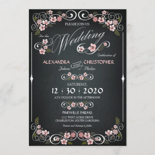 Chalkboard Floral Vintage Bold Wedding Invitation
