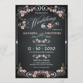 Chalkboard Floral Vintage Bold Wedding Invitation