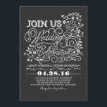 Chalkboard floral vintage wedding invitation<br><div class="desc">Elegant and cute chalkboard wedding invitation with hand drawn flowers and casual bold swirly typography design. Perfect invite for vintage yet modern wedding theme.</div>