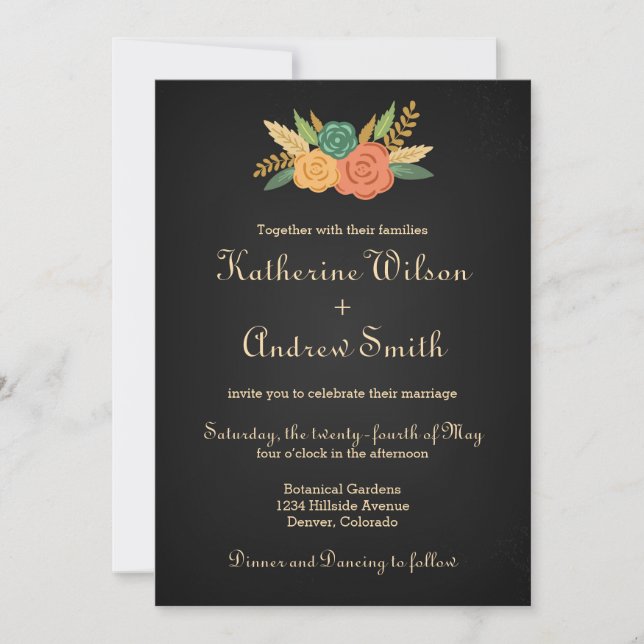 Chalkboard Floral Wedding Invitation (Front)