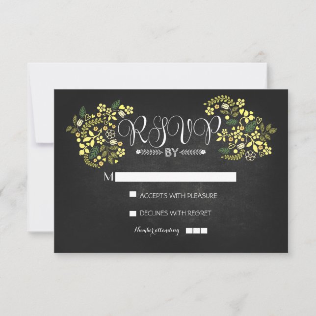 chalkboard floral wedding RSVP cards (Front)