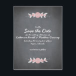 Chalkboard Floral Wreath Save the Date Announcement Postcard<br><div class="desc">This Chalkboard Floral Wreath Save-the-Date card sets the tone for a nostalgic yet modern wedding. Vintage chalk typography in white with pink peony and grey floral wreath accents are simply lovely against a chalkboard background. Matching Invitation and Response card also available. Add an Envelopments wedding stamp from our extensive postage...</div>