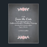 Chalkboard Floral Wreath Save the Date Announcement Postcard<br><div class="desc">This Chalkboard Floral Wreath Save-the-Date card sets the tone for a nostalgic yet modern wedding. Vintage chalk typography in white with pink peony and grey floral wreath accents are simply lovely against a chalkboard background. Matching Invitation and Response card also available. Add an Envelopments wedding stamp from our extensive postage...</div>