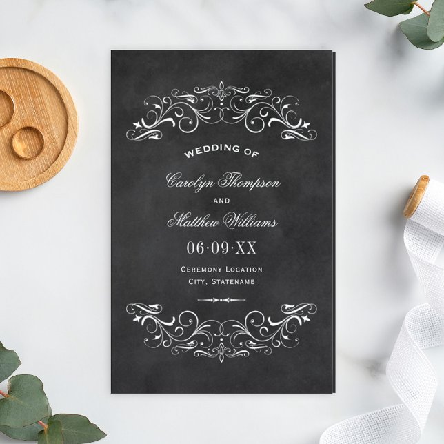 Chalkboard Flourish Vintage Wedding Ceremony Black (Creator Uploaded)