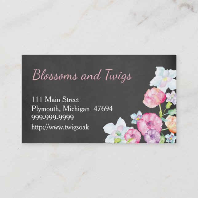 Chalkboard Flower Shop Business Card Watercolor (Front)