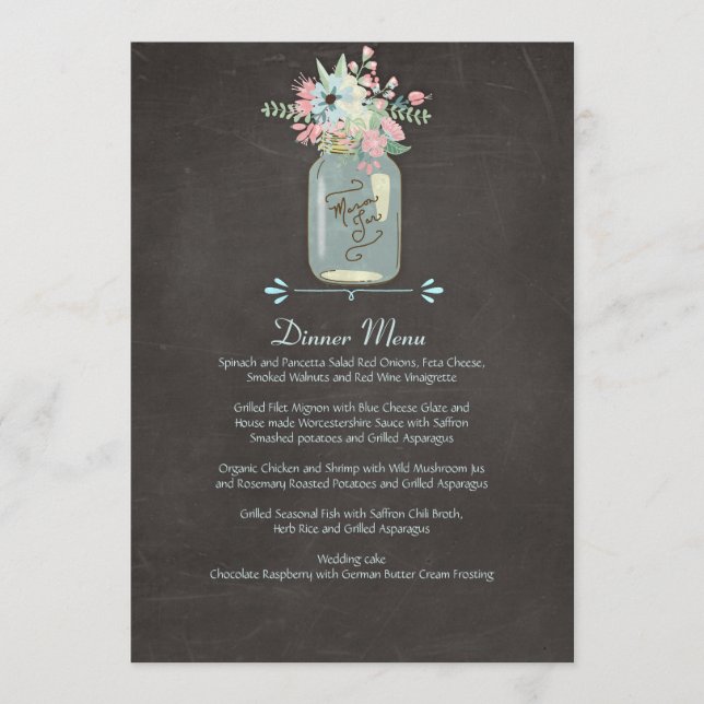 Chalkboard Flowers Rustic Mason Jar Modern Floral Menu (Front)