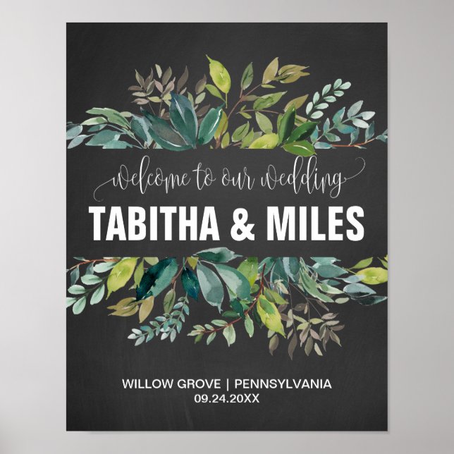 Chalkboard Foliage Wedding Welcome Poster (Front)