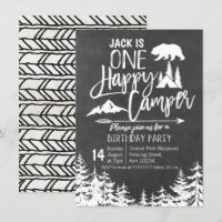 Chalkboard Forest Camping Birthday party camper