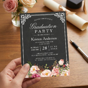 Chalkboard Frame Floral 2022 Graduation Party Invitation