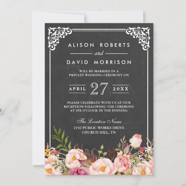 Chalkboard Frame Floral Post Wedding Celebration Invitation (Front)