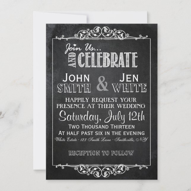 Chalkboard Framed Flourish Wedding Invitation (Front)