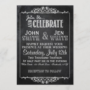 Chalkboard Framed Flourish Wedding Invitation