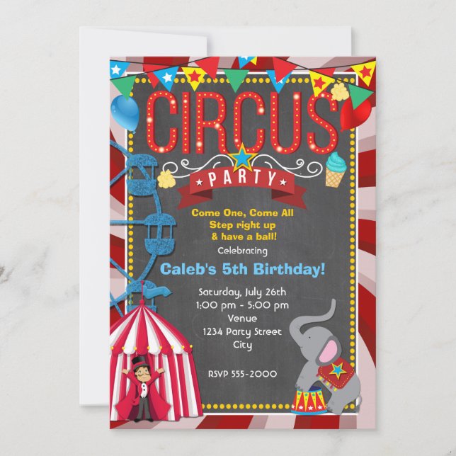 Chalkboard Fun Carnival Birthday Party Invitation (Front)