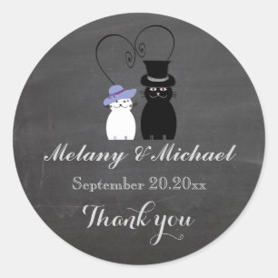 Chalkboard funny cat love couple thank you classic round sticker
