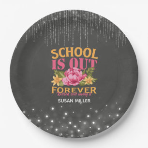 Chalkboard Funny Teacher Floral Retirement  Paper Plate