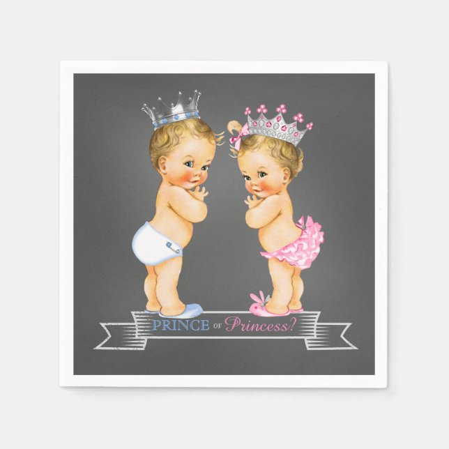 Chalkboard Gender Reveal Blonde Prince Princess Napkin (Front)