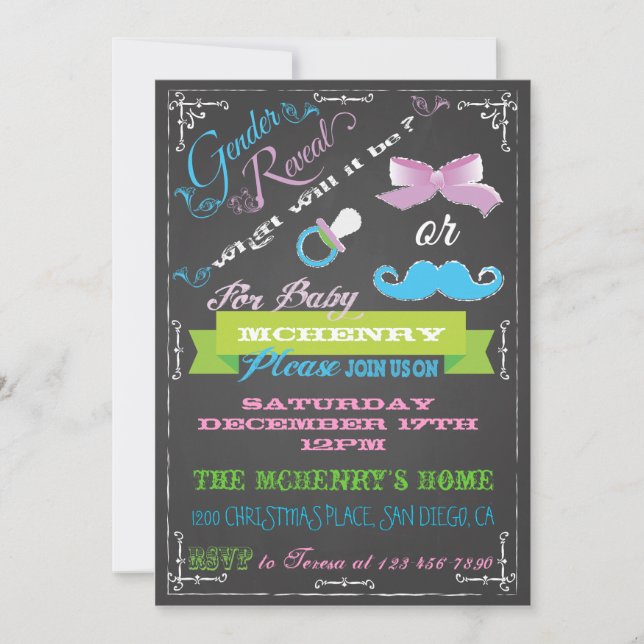 Chalkboard Gender Reveal Party Invitations (Front)