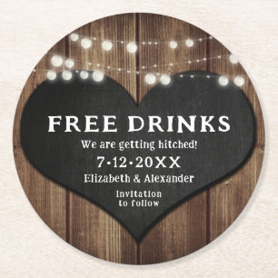 Chalkboard Getting Hitched Wedding Save The Date Round Paper Coaster