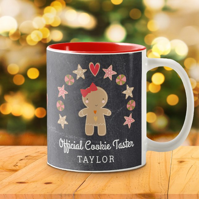 Chalkboard Gingerbread Man Official Cookie Taster Two-Tone Coffee Mug (Creator Uploaded)