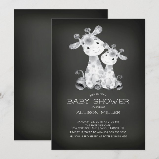 Chalkboard Giraffe Neutral Baby Shower Invitation (Front/Back)