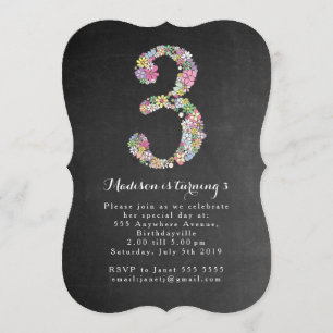 Chalkboard Girls Floral 3rd Birthday Party Invite